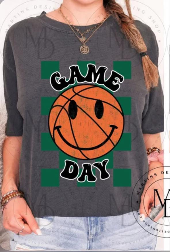 Checkered Basketball Game Day Smiley Short Sleeve/Comfort Color/1717