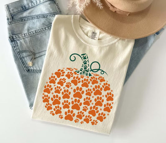 Paw Print Pumpkin Short Sleeve/Comfort Color/1717