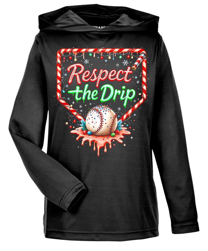 YOUTH Respect the Drip Baseball Christmas Hooded Long Sleeve/Team 365/TT41Y